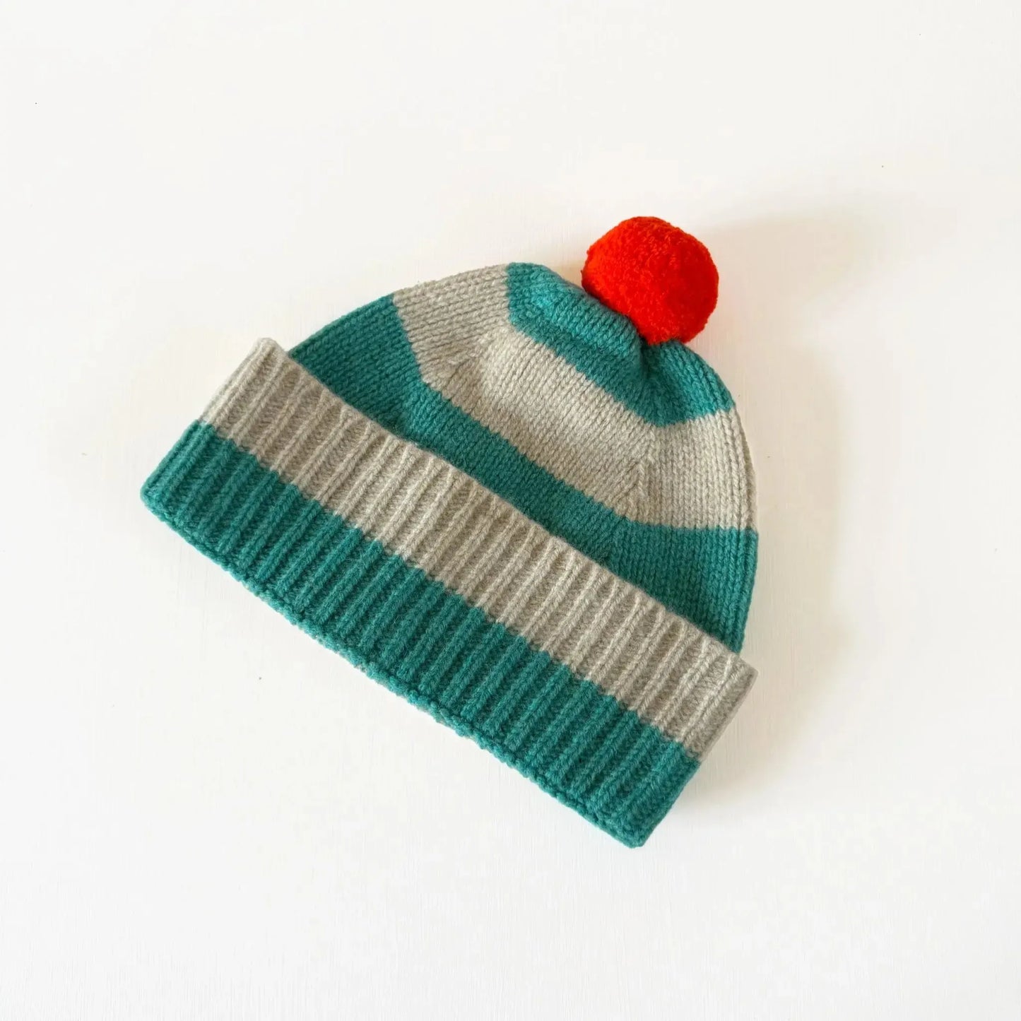 49 Mac Stripe Pompom Hat in Jade & Oatmeal-Accessory-Jo Gordon-eugenienewport