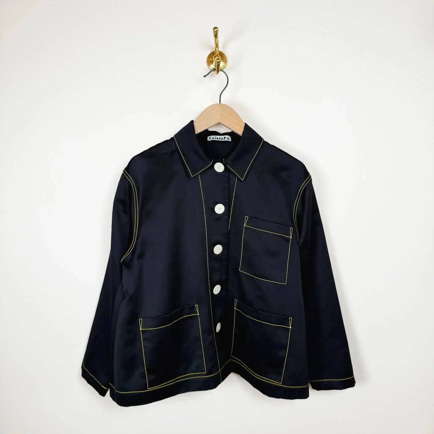 A-Line Jacket with Patch Pockets in Black-Jackets-KasMaria-eugenienewport