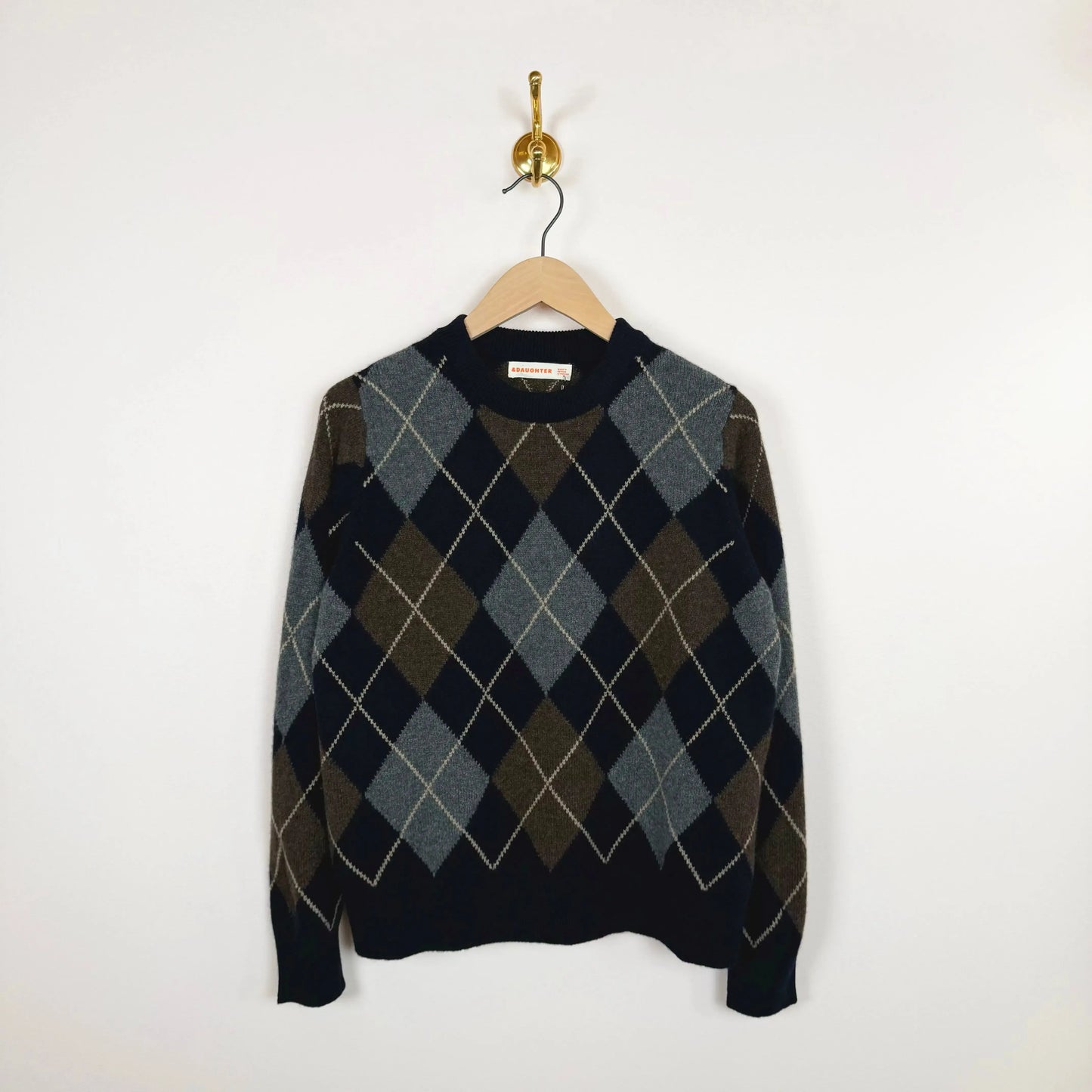 Argyle Slouch Crewneck in Navy & Brown-Sweater-&Daughter-eugenienewport