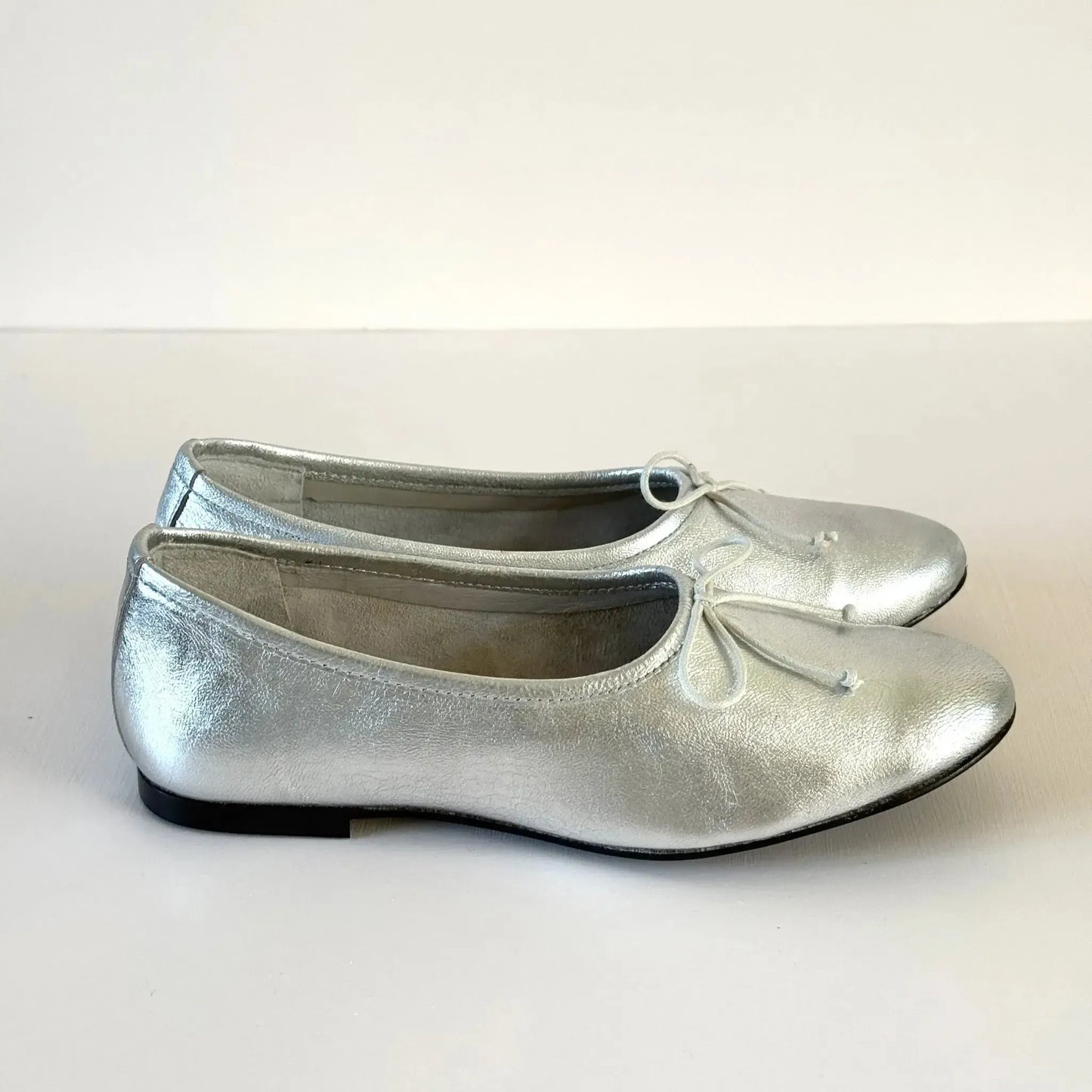 Ava Ballet Flats in Silver Leather-Shoes-Augusta-eugenienewport