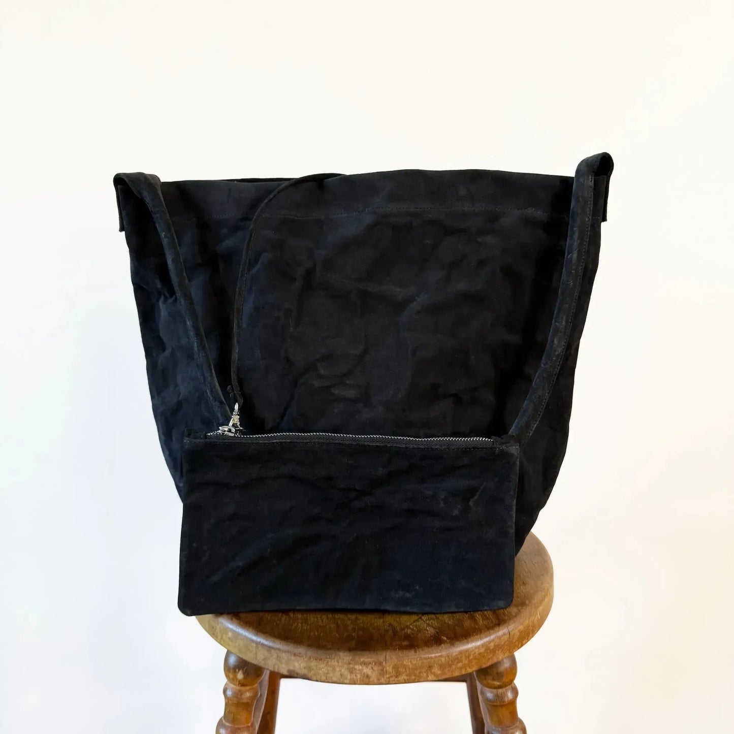 Big Tube Bag with Long Handle in Off Black Suede-Accessories-Zilla-eugenienewport