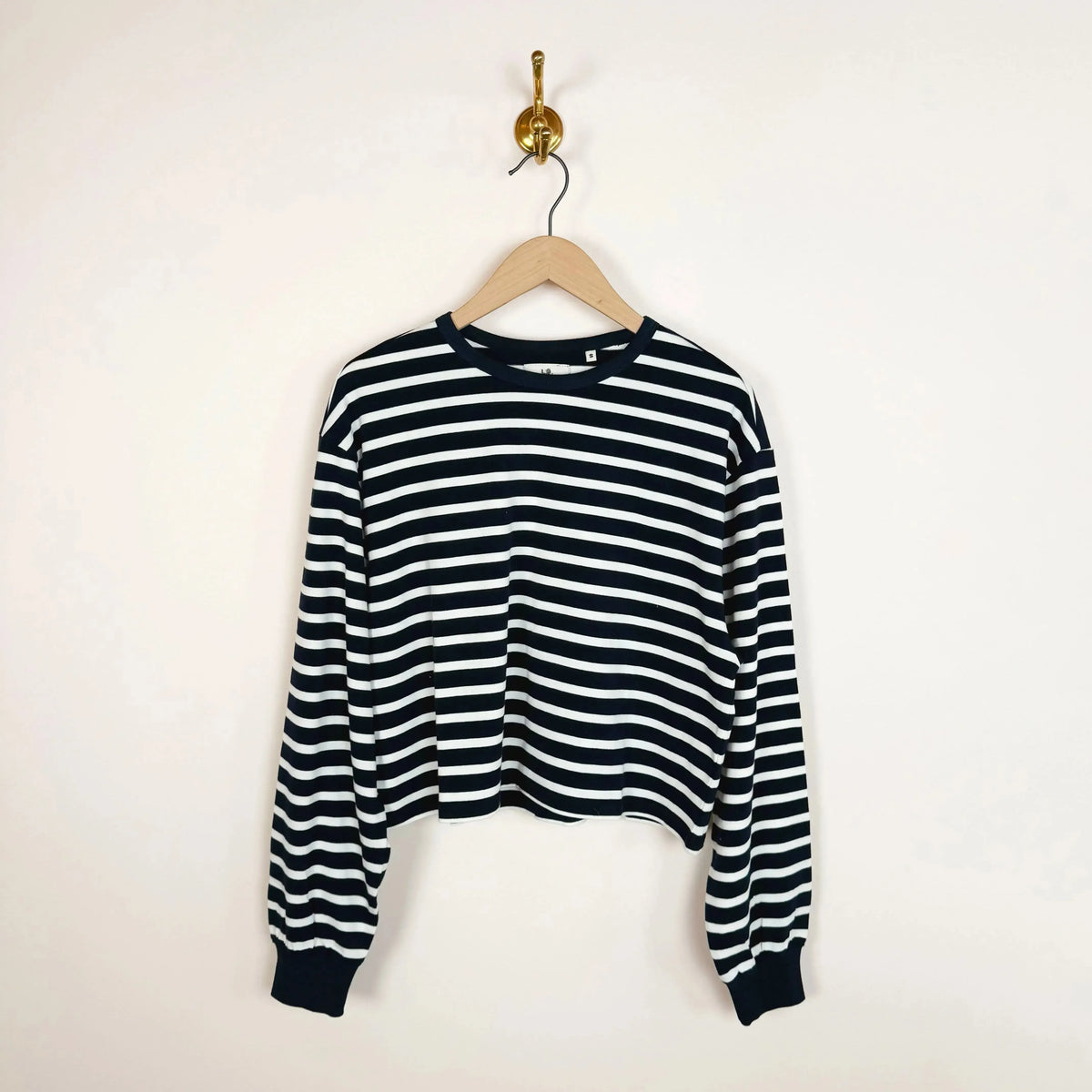 Boxy Cropped Long Sleeve Crewneck Tee-T-Shirts-Denimist-eugenienewport