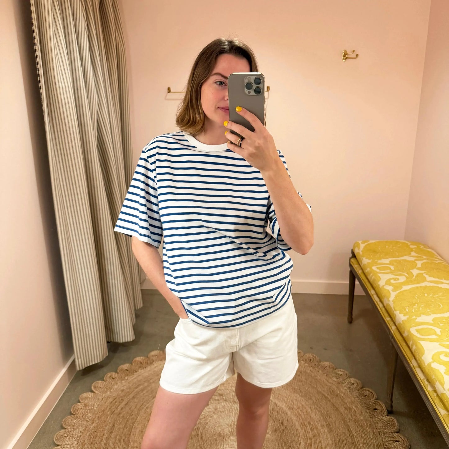Boyfriend Tee in Classic Blue Stripe-T-Shirts-Skall-eugenienewport