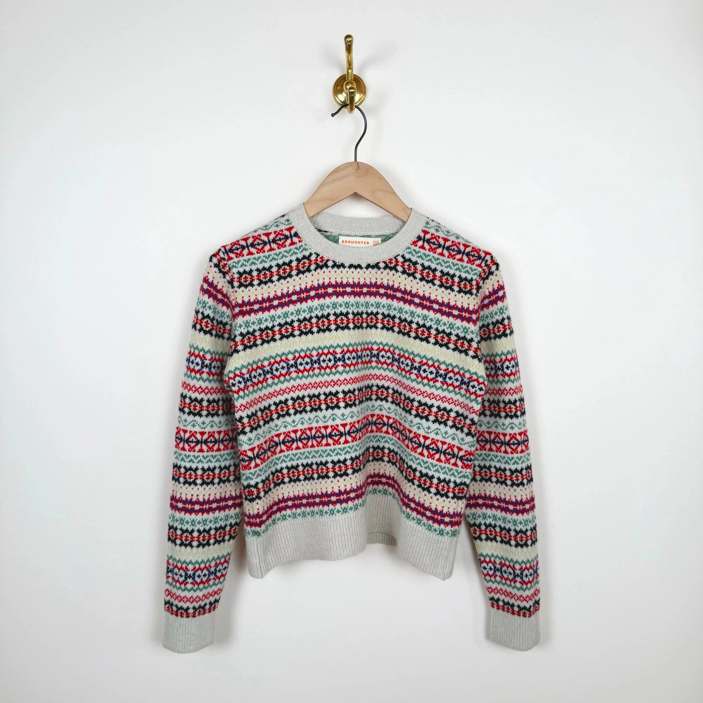 Fairisle Shrunken Crewneck with Ecru Base-Sweater-&Daughter-eugenienewport
