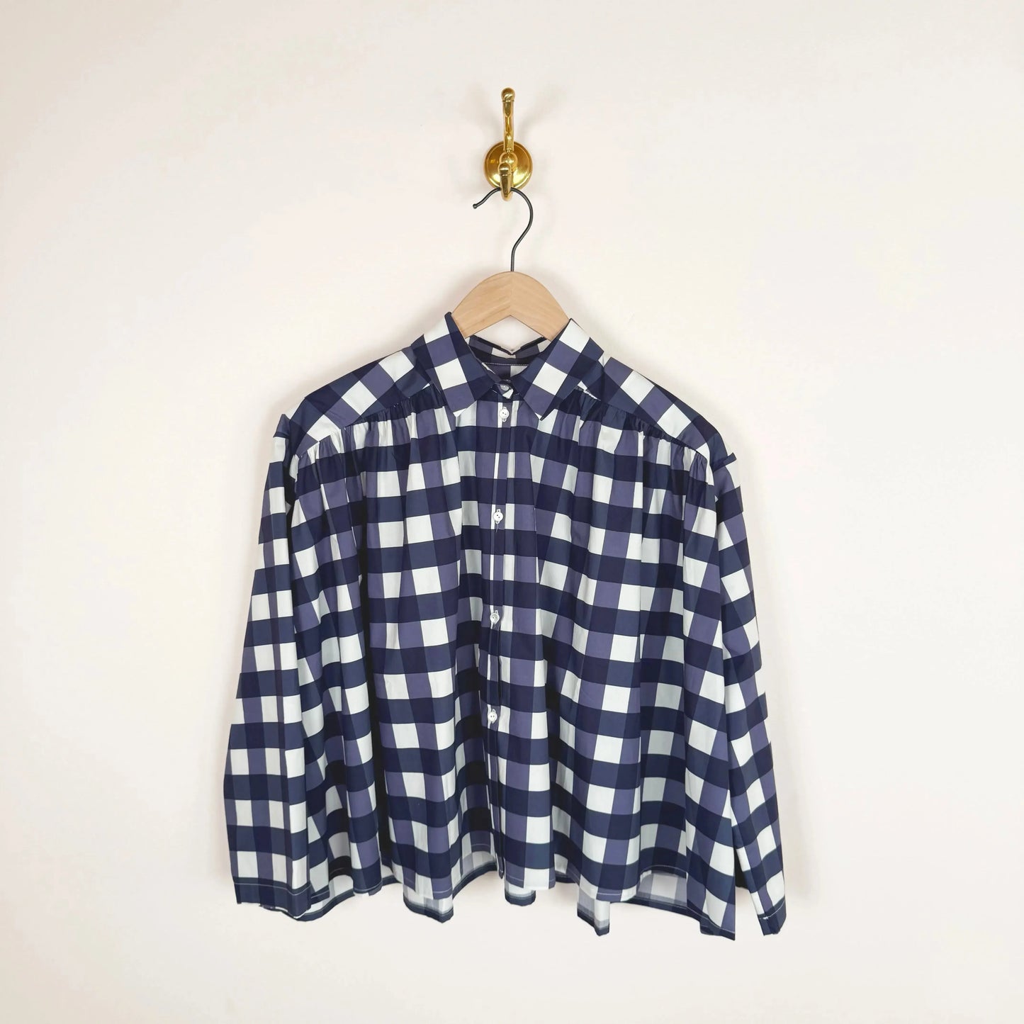 Flo Blouse in Navy Check Cotton-Tops-Eleph-eugenienewport