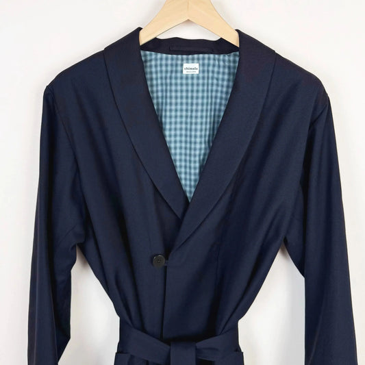 Gabardine Shawl Collar Coat in Navy-Coats-Chimala-eugenienewport