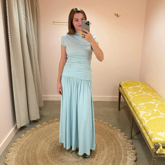 Gathered Waist Dress in Sky-Dresses-Reyèm-eugenienewport