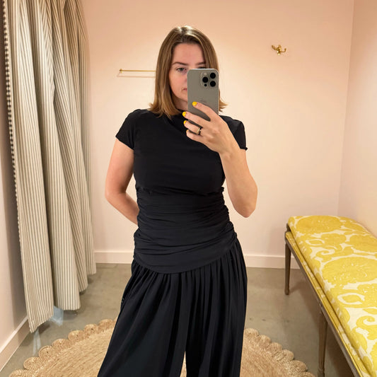 Gathered Waist Top in Black