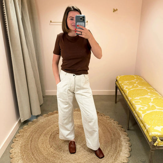 Knee Painer Pants in Ivory Splatter-Denim-Chimala-eugenienewport