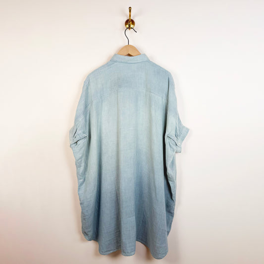 Oversized Cuffed Shirtdress in Indigo Stripe