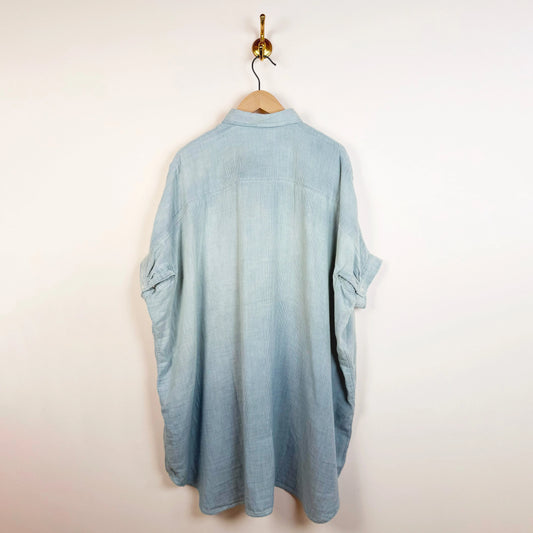 Oversized Cuffed Shirtdress in Indigo Stripe