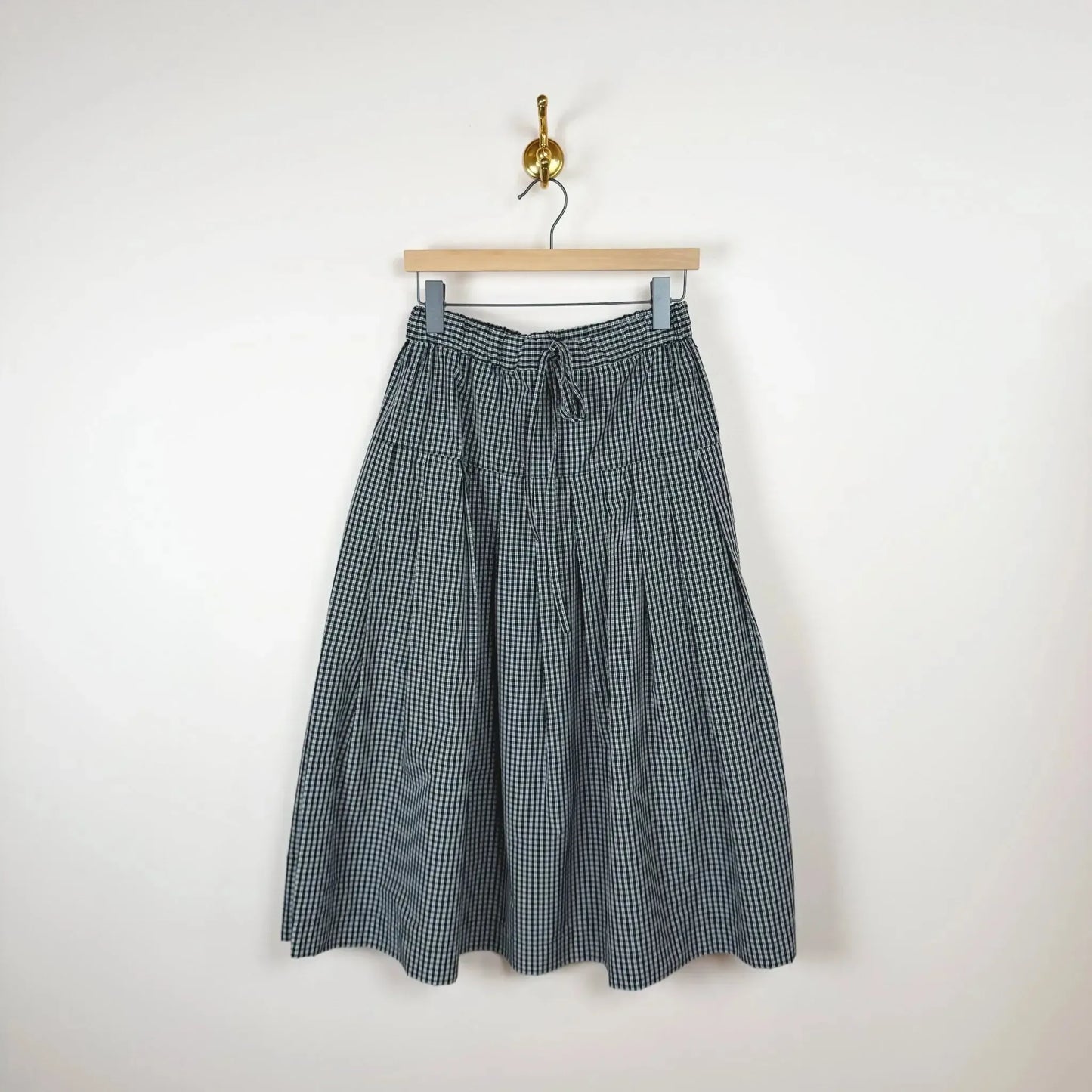 Pleated Skirt with Elastic Waist in Black / White Check-Skirt-KasMaria-eugenienewport