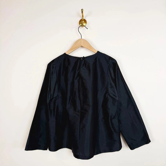 Silk Dupion Nora Blouse in Black-Tops-Cawley-eugenienewport