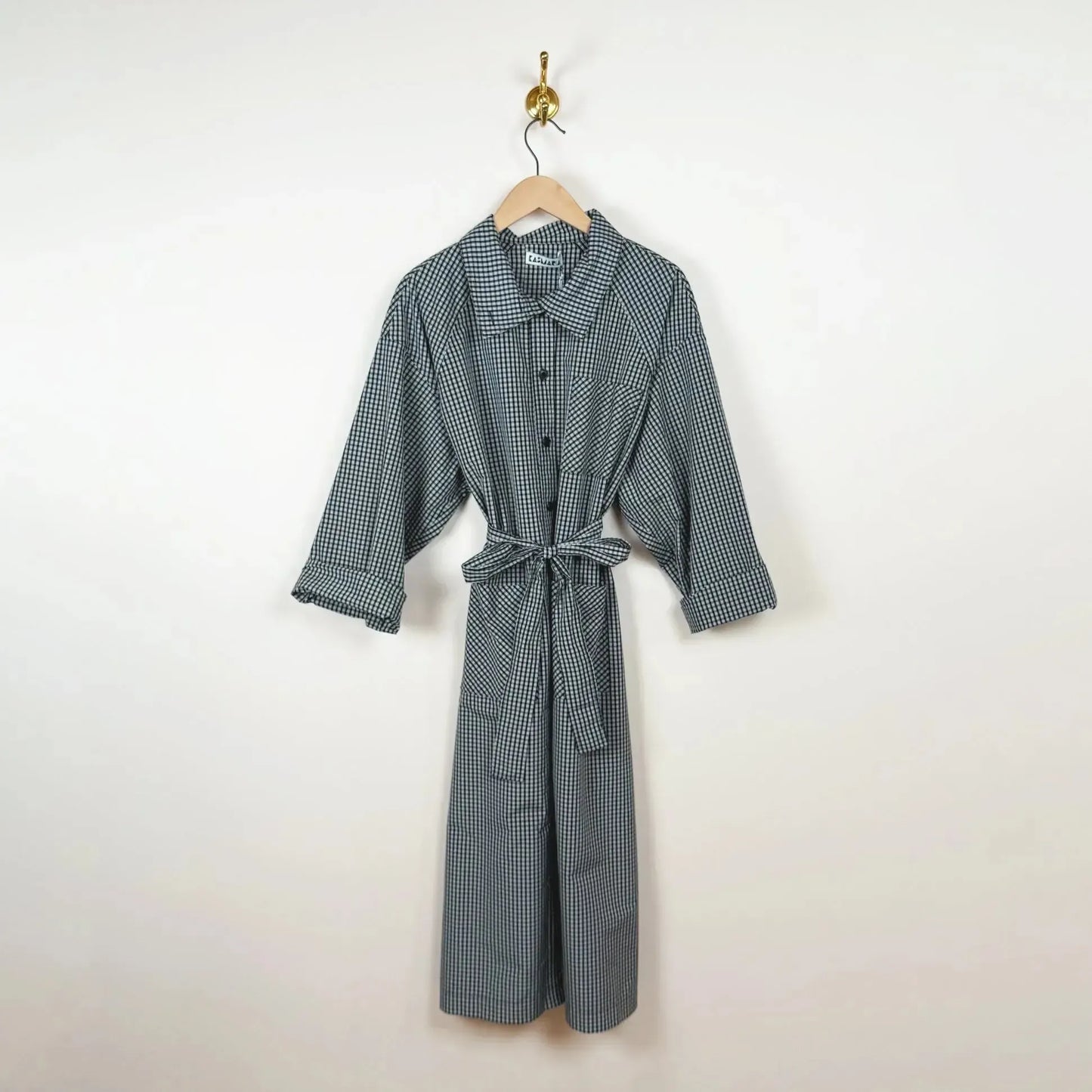 Trench Dress with Tie in Black / White Check-Dresses-KasMaria-eugenienewport