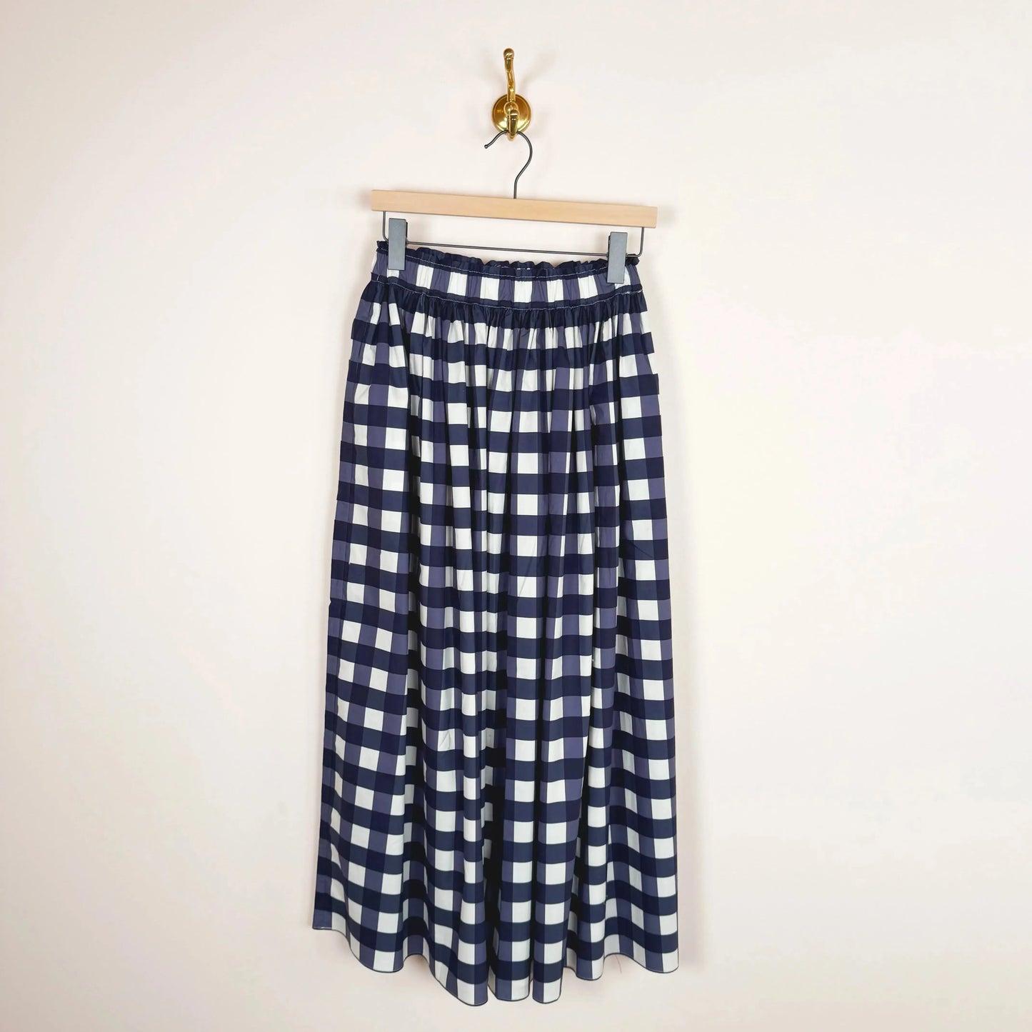 Wide Skirt in Navy Check Cotton-Skirts-Eleph-eugenienewport