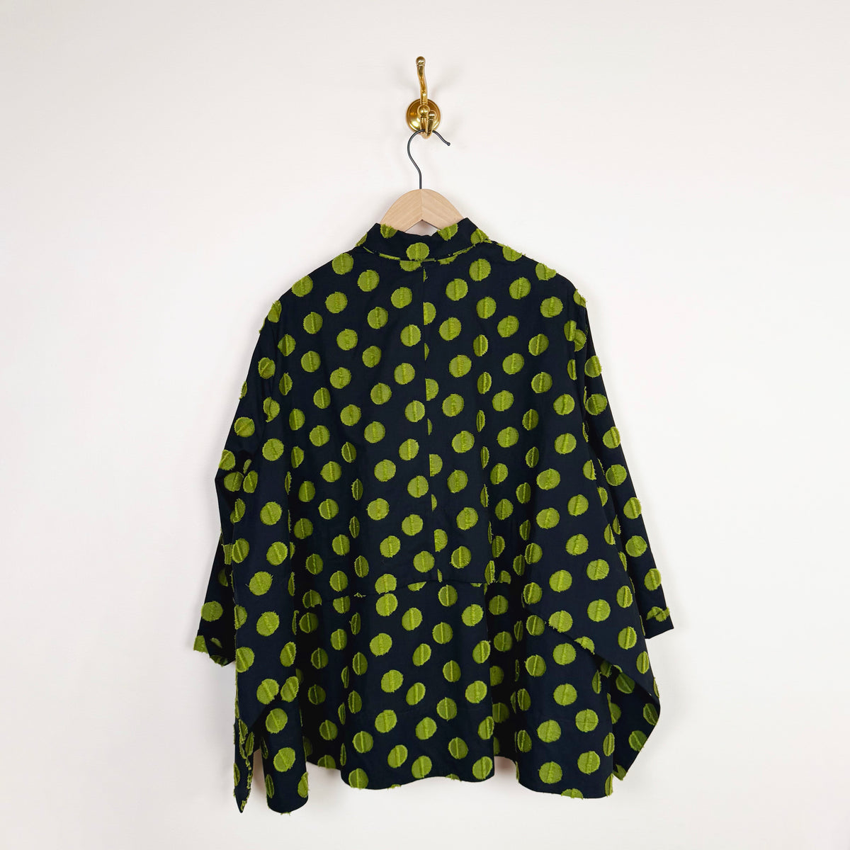 Wind in Blouse in Black Green Dots