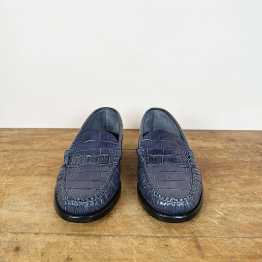 Zoe Loafers in Dark Blue Croc-Shoes-Augusta-eugenienewport