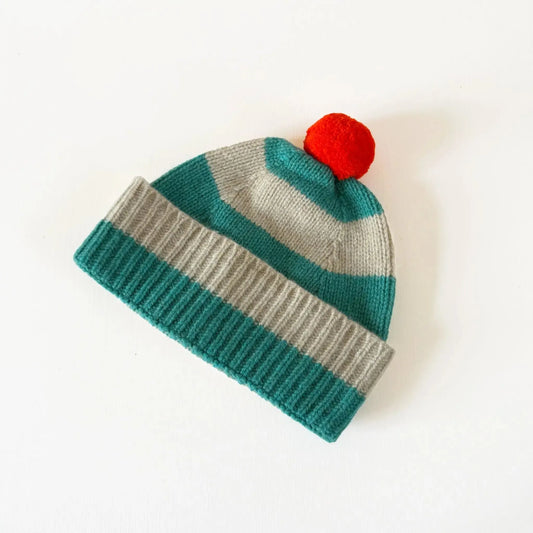 49 Mac Stripe Pompom Hat in Jade & Oatmeal-Accessory-Jo Gordon-eugenienewport