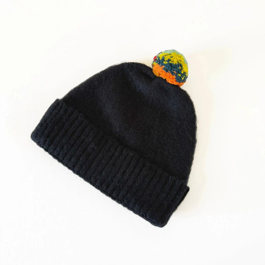 51 Mac Brushed Plain Hat Stripe Pompom in Black-Accessory-Jo Gordon-eugenienewport