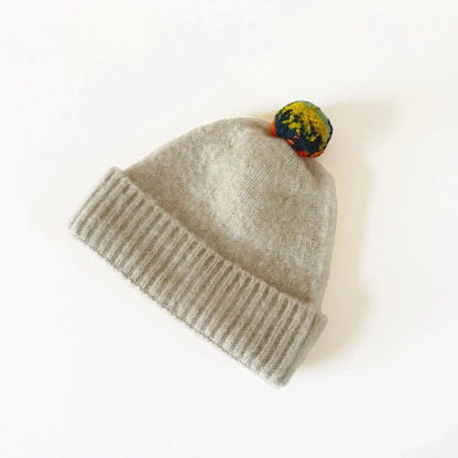 51 Mac Brushed Plain Hat Stripe Pompom in Oatmeal-Accessory-Jo Gordon-eugenienewport