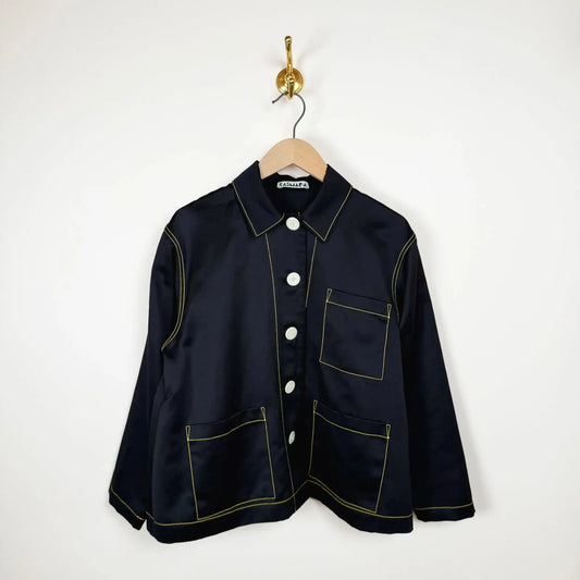 A-Line Jacket with Patch Pockets in Black-Jackets-KasMaria-eugenienewport