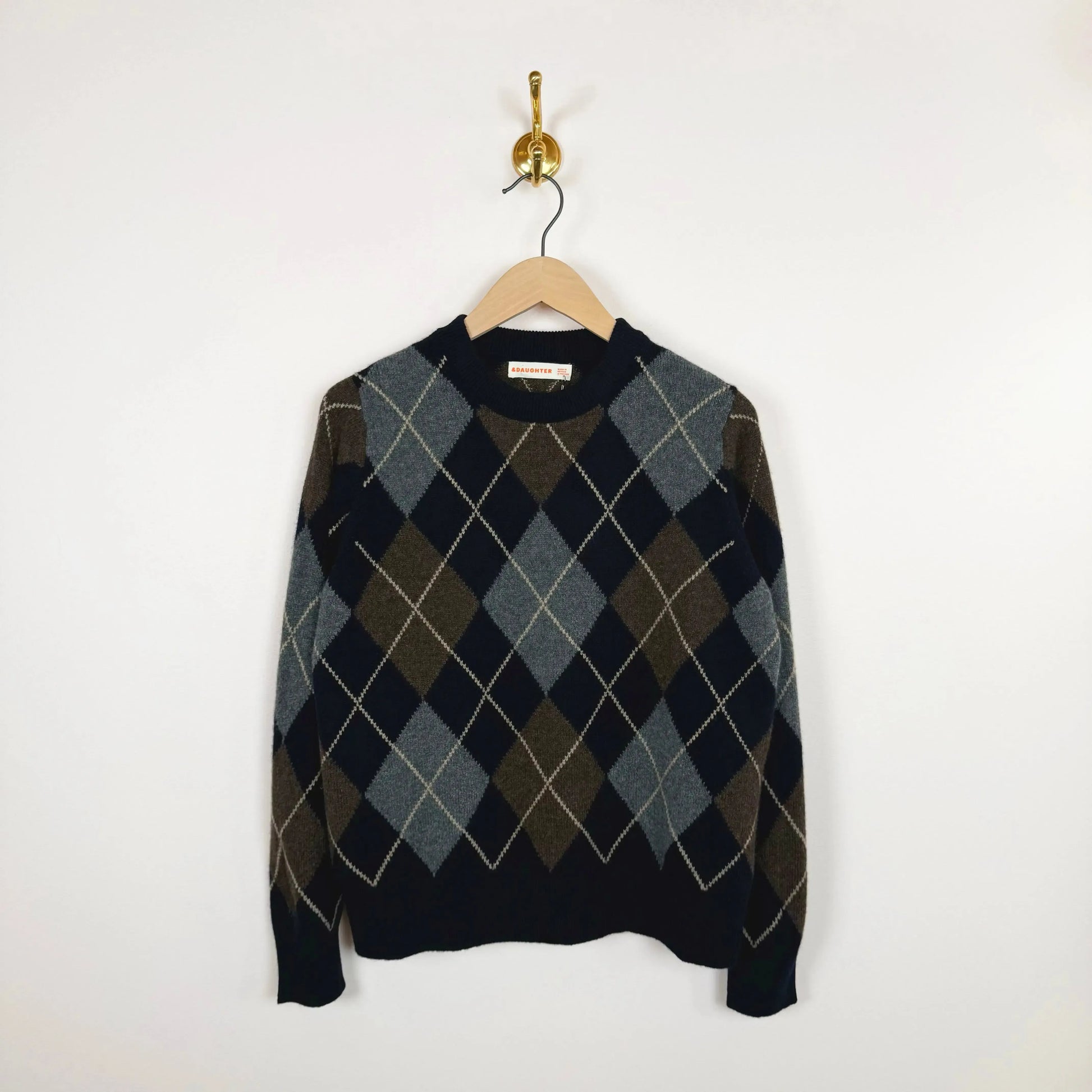 Argyle Slouch Crewneck in Navy & Brown-Sweater-&Daughter-eugenienewport