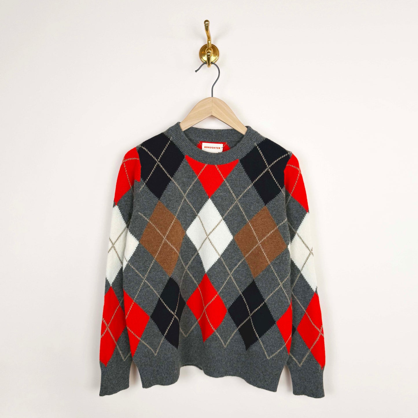 Argyle Slouch in Grey/Red/Hazelnut