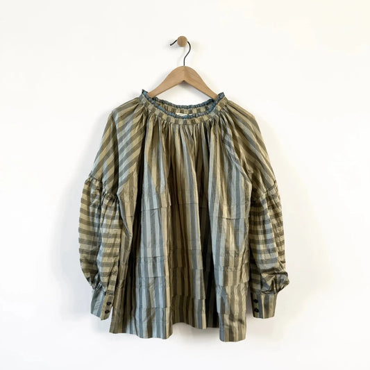 Astrid Blouse in Beige Stripes-Tops-Runaway Bicycle-eugenienewport