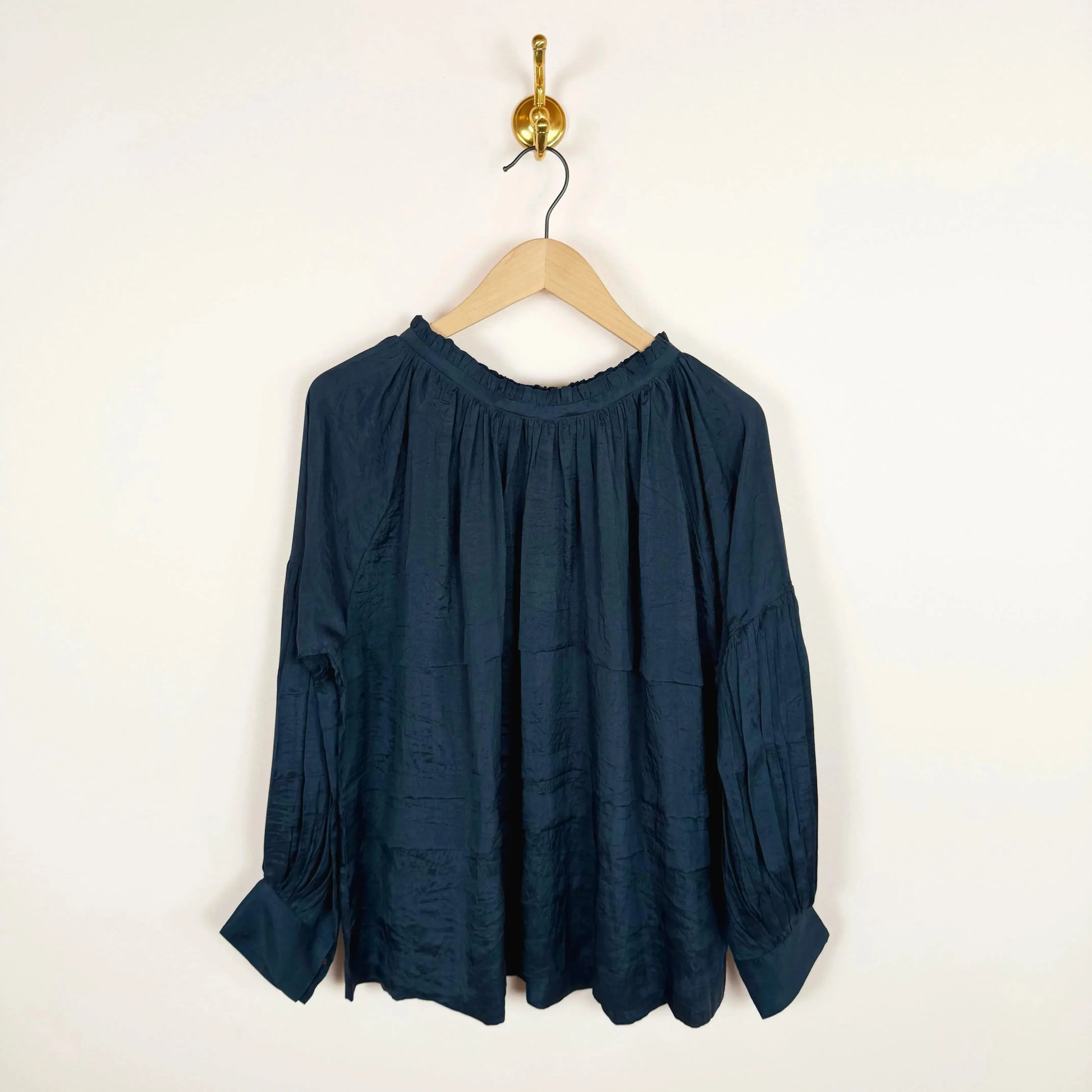 Astrid Pleated Blouse in Navy Teal-Tops-Runaway Bicycle-eugenienewport