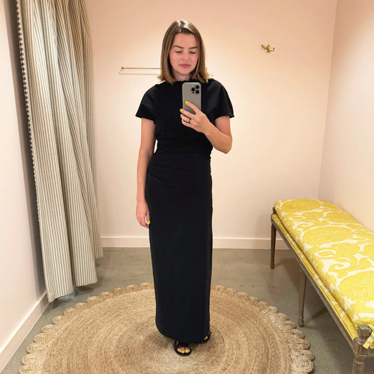 Asymmetric Short Sleeve Dress in Black-Dresses-Reyèm-eugenienewport