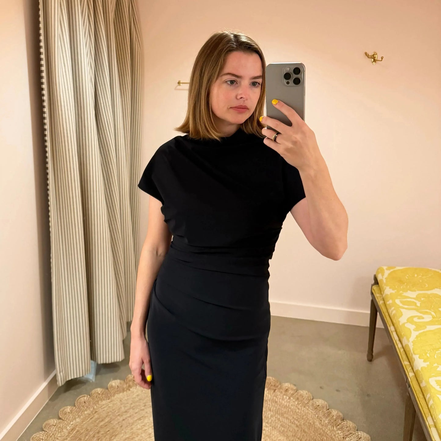 Asymmetric Short Sleeve Dress in Black-Dresses-Reyèm-eugenienewport