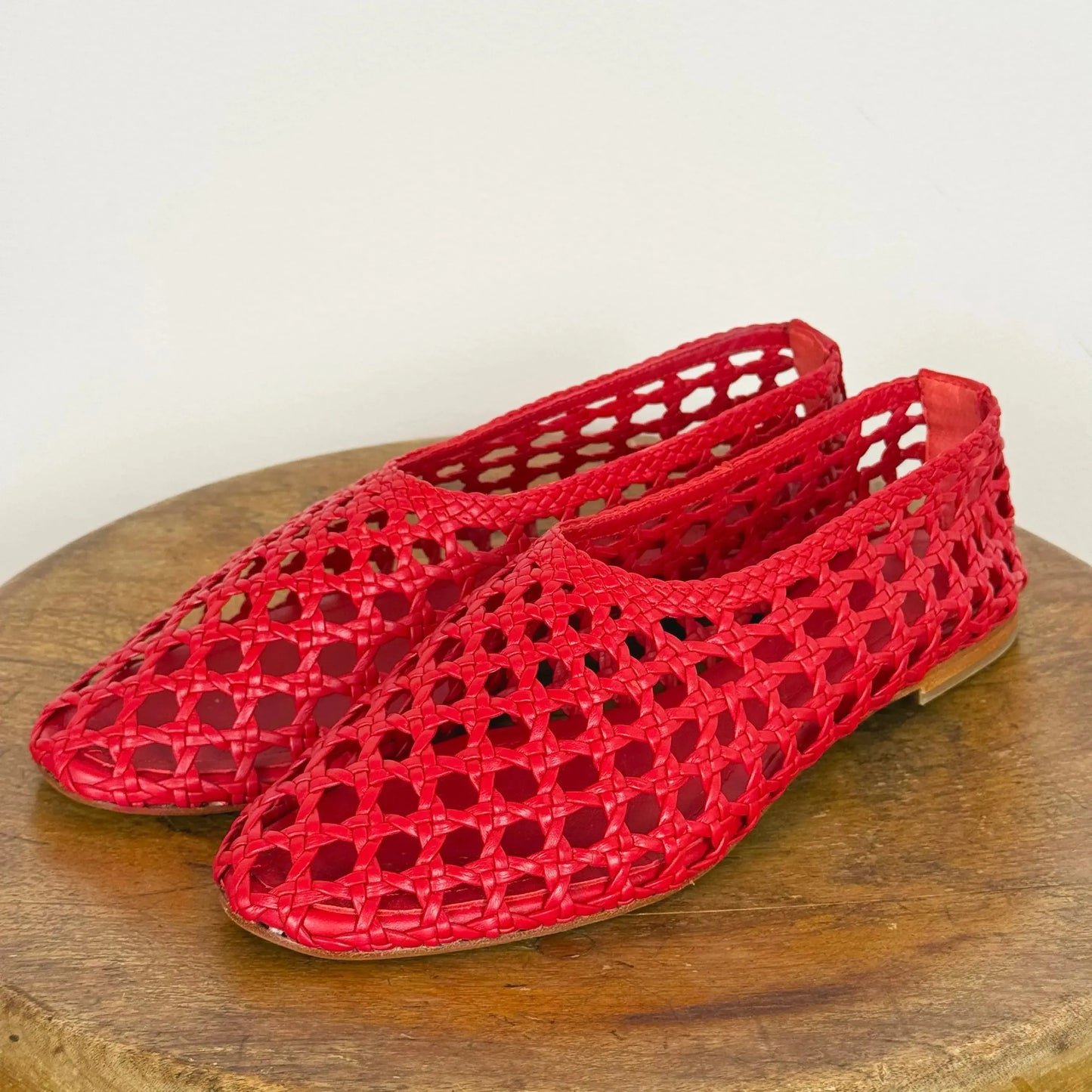 Ava Ballet Flats in Red Woven Leather-Shoes-Augusta-eugenienewport