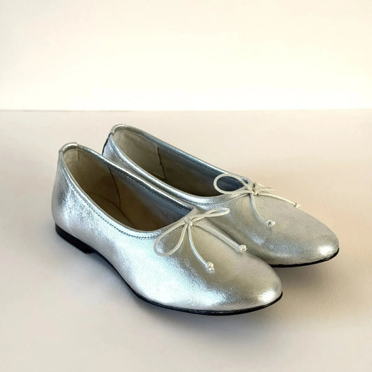 Ava Ballet Flats in Silver Leather-Shoes-Augusta-eugenienewport