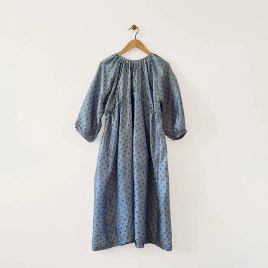 Back Button Dress in Dull Blue-Dress-Bunon-eugenienewport