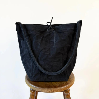 Big Tube Bag with Long Handle in Off Black Suede-Accessories-Zilla-eugenienewport