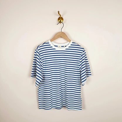 Boyfriend Tee in Classic Blue Stripe-T-Shirts-Skall-eugenienewport