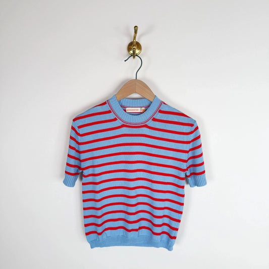 Breton T-Shirt in Pale Blue with Red Stripe-Sweaters-&Daughter-eugenienewport