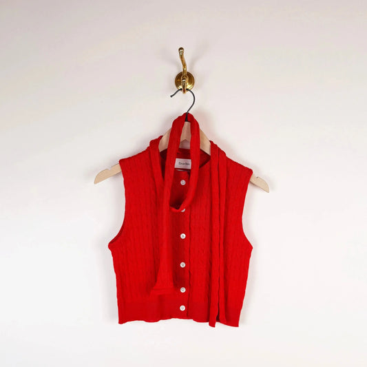 Cable Knit Vest with Scarf in Red-Sweaters-Ernie Palo-eugenienewport