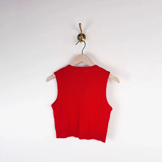 Cable Knit Vest with Scarf in Red-Sweaters-Ernie Palo-eugenienewport