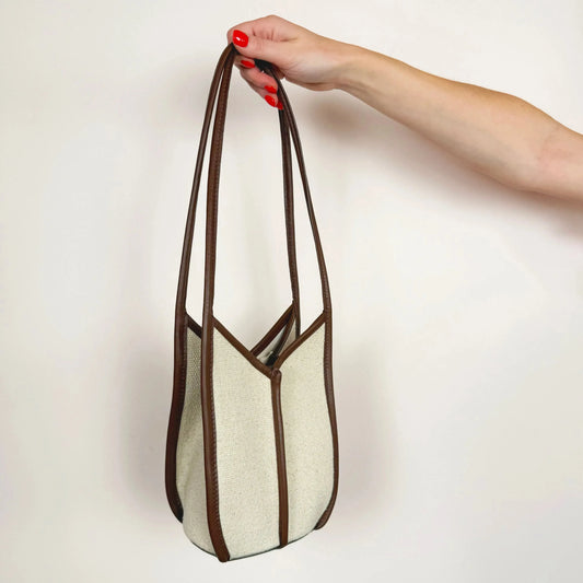 Calella Bucket Canvas in Ivory/Chestnut-Accessories-Hereu-eugenienewport