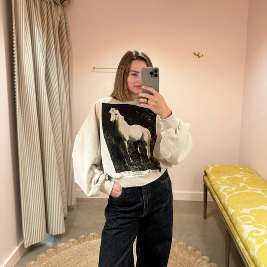Classic Sweatshirt with Horse Graphic-Sweatshirts-Anntian-eugenienewport
