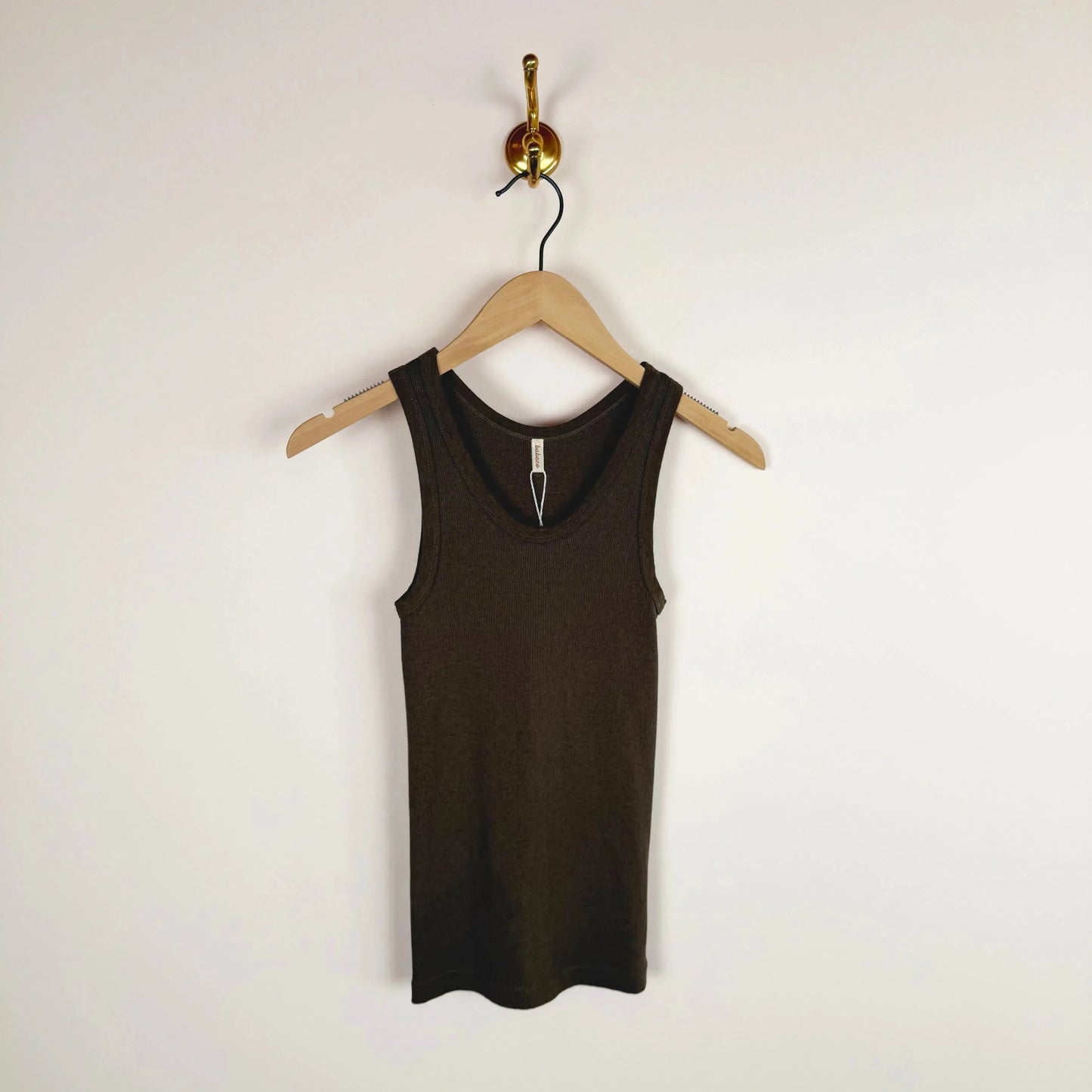 Cotton/Silk Ribbed Tank Top in Taupe Brown-T-Shirts-Babaco-eugenienewport