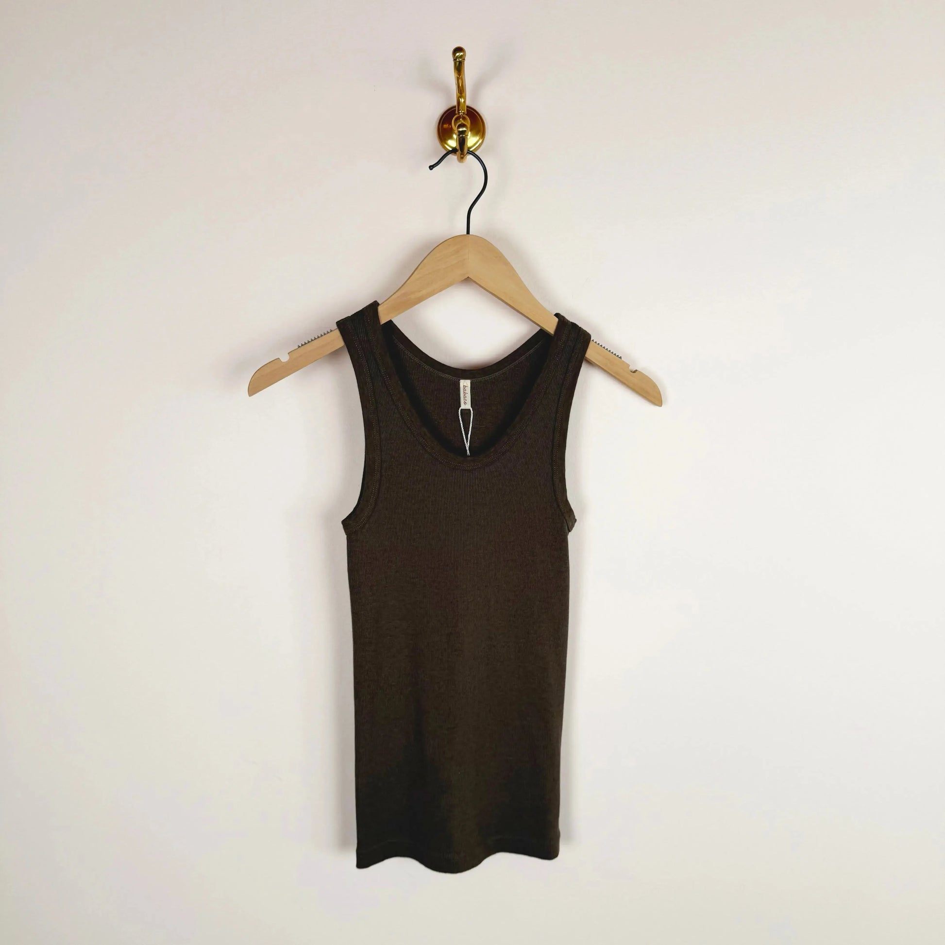 Cotton/Silk Ribbed Tank Top in Taupe Brown-T-Shirts-Babaco-eugenienewport