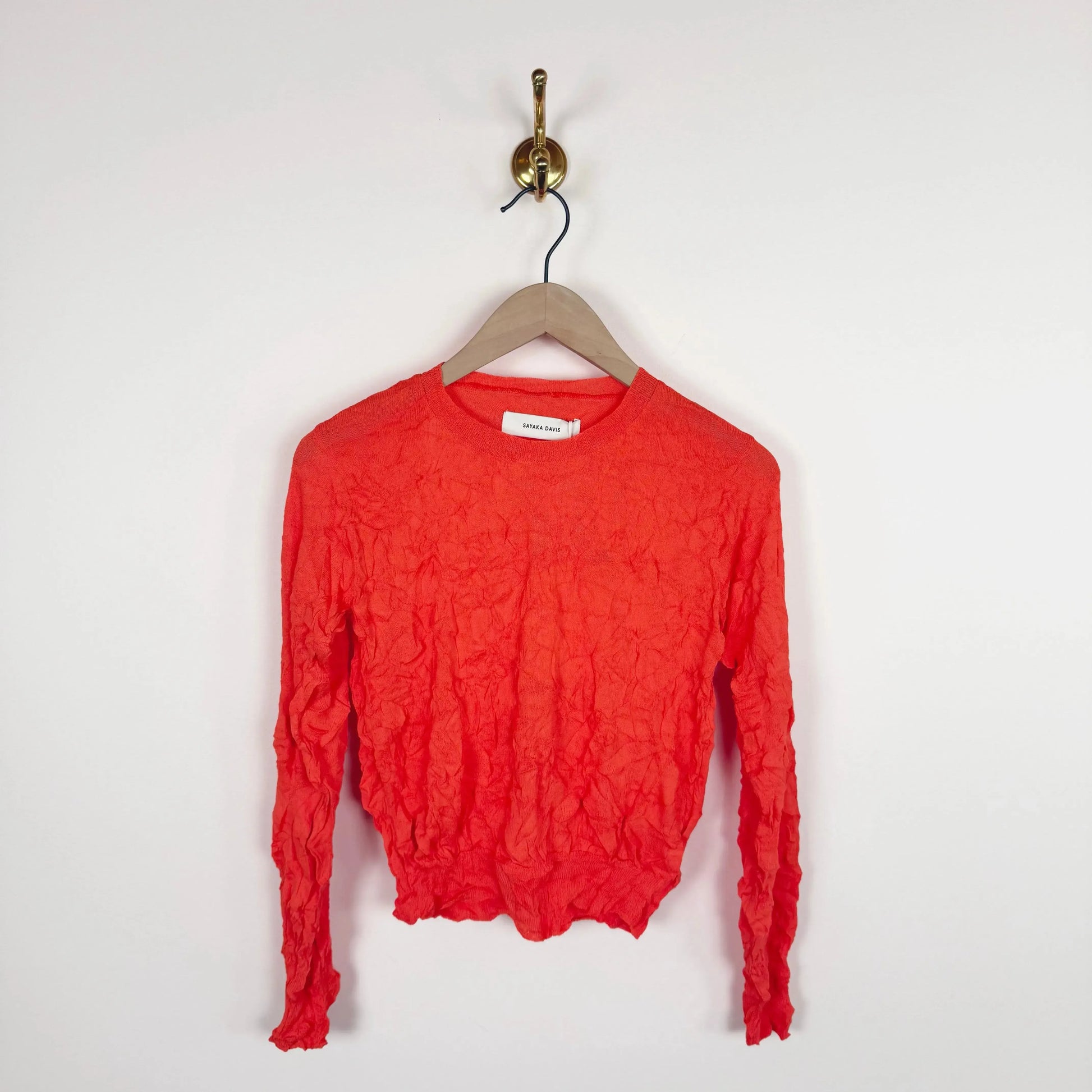 Crinkled Knit Pullover in Poppy Red-Sweaters-Sayaka Davis-eugenienewport