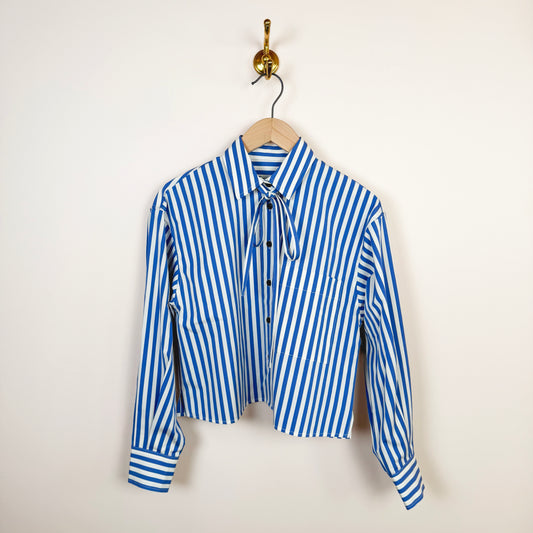 Cropped Tie Shirt in Blue Stripe