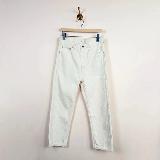 Denim Wide Tapered Cut in Ivory Splatter-Denim-Chimala-eugenienewport