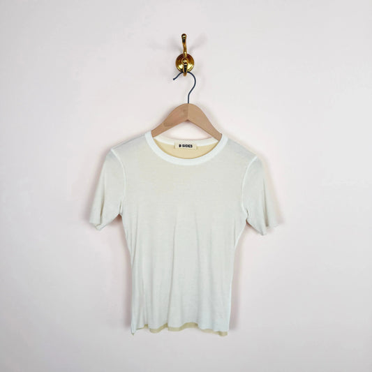 Double Tee in White/Pale Yellow-T-Shirts-B Sides-eugenienewport