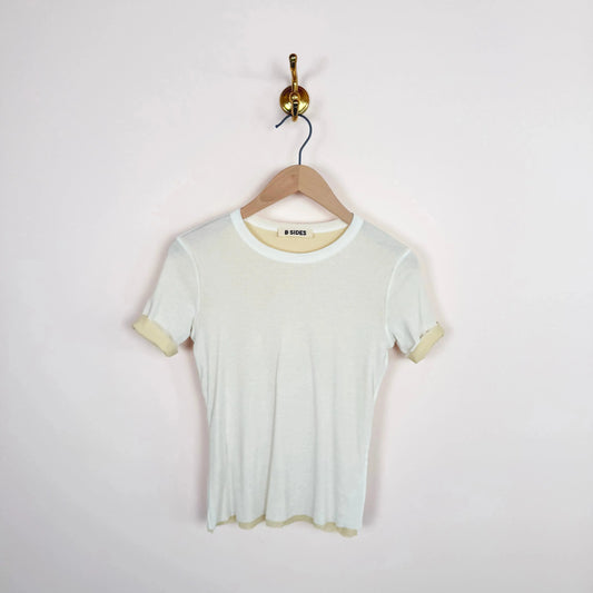 Double Tee in White/Pale Yellow-T-Shirts-B Sides-eugenienewport