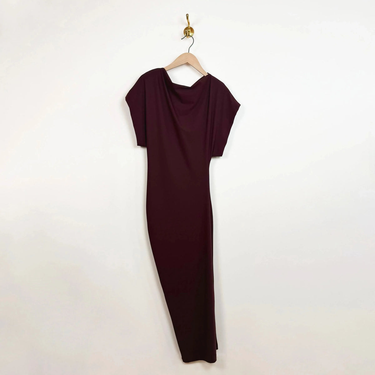 Draped Midi Dress in Cordovan-Dresses-Reyèm-eugenienewport