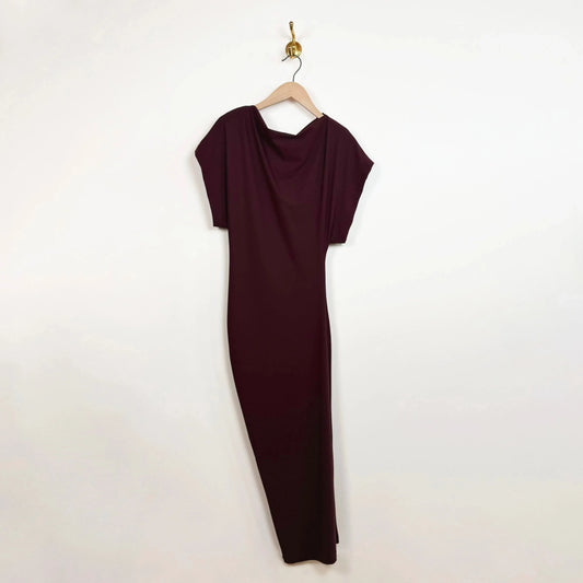 Draped Midi Dress in Cordovan-Dresses-Reyèm-eugenienewport